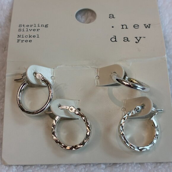 NWT A.New Day Sterling Silver Mini Hoop Earrings Jewelry - Picture 6 of 6